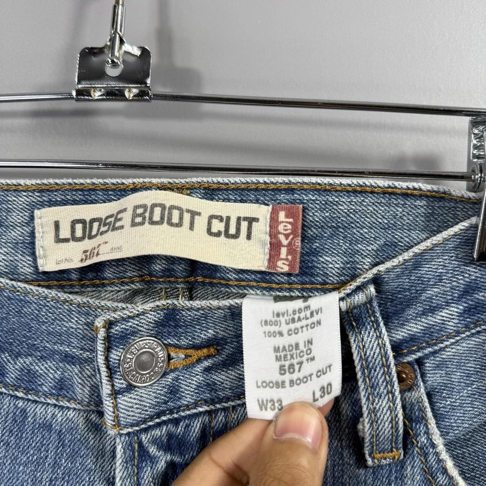 2000s Levis 567 Jeans Mens 33x30 Blue Light Wash Loose Bootcut Denim